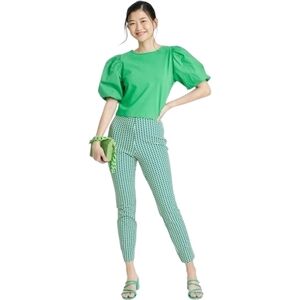 A New Day Skinny Ankle Pants Green Geo Print High Rise Side Zip 16